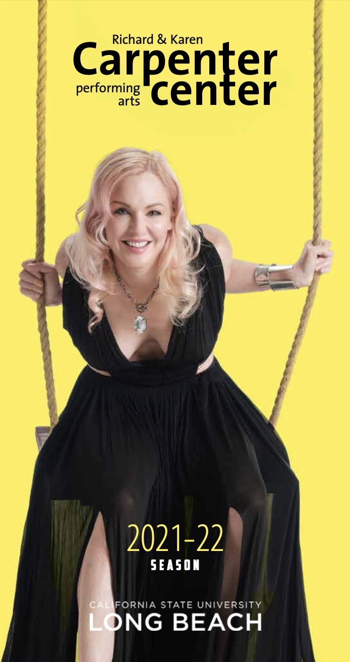 2021-2022 Season Brochure cover Storm Large sitting on a swing on a yellow background.