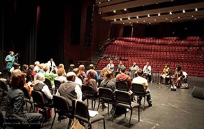 Sweet Honey and the Rock leading an activity on the Carpenter Center stage