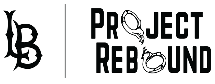 Project Rebound logo with the letter O in the words depicted as handcuffs that have broken free