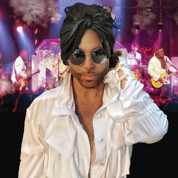 Marshall Charloff as Prince, with his band behind him on sta
