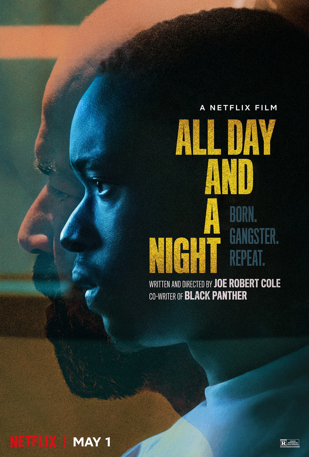 all-day-and-a-night-poster.jpg Born. Gangster. Repeat showing the silhouette of two men lo