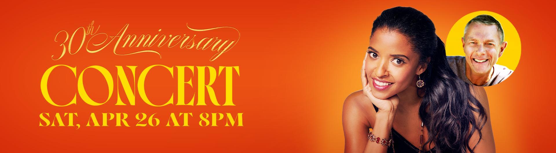 Renée Elise Goldsberry and Richard Carpenter against an orange background.