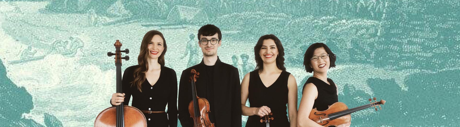 Members of the Argus Quartet posing with their instruments