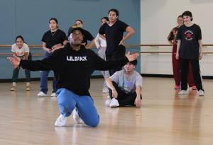 Lil Buck conducting a master class with CSULB dance students