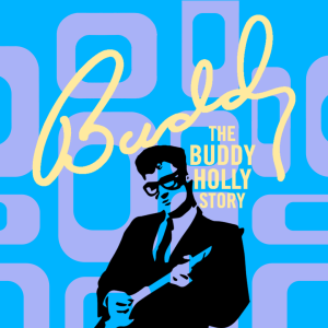 An illustration of Buddy Holly on guitar