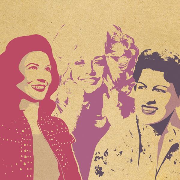 An illustration of Loretta Lynn, Dolly Parton and Patsy Cline