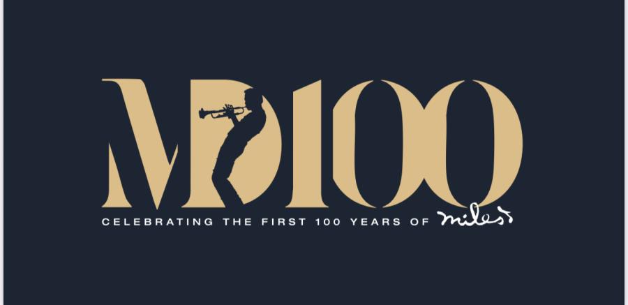MD100 with a silhouette of Miles Davis playing trumpet in the letter D.